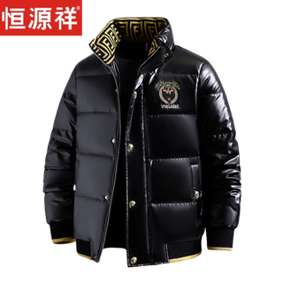 恒源祥欧洲ins潮流痞帅个性羽绒服男冬装重工刺绣立领高级感外套厚款 黑色 L