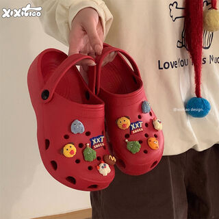 Thin strips (xixitiao) fun little monster ben ming nian croc shoes for men and women beach non-slip parent-child red sandals summer cream white fun little monster comfortable soft bottom 1 pair 20 inner length 15cm 160 suitable for feet length 14.5-15cm