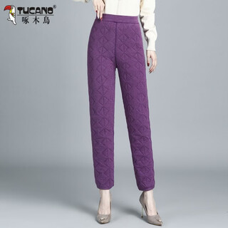 Woodpecker middle-aged and elderly thickened high-waisted german velvet silk cotton pants for women m mothers autumn and winter large d size warm and cold camel fleece bottoming purple 3xl
