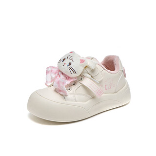 Abja non-slip girls' velvet warm cotton shoes 2025 winter new cartoon cat bow soft bottom bread shoes pink 32