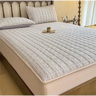 Fantasy non-double-layer yarn quilted quilted bed sheet mattress cover thickened cocoa plaid cloud feel quilted bed sheet 200cmx220cm