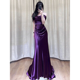 One shoulder evening dress for women french drape 2026 new high-end exquisite bride toasting adult ceremony long dress one shoulder m