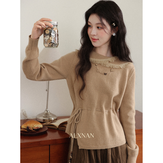 Lu xiangnan design khaki irregular sweater women's autumn and winter waist knitted sweater top khaki sweater l