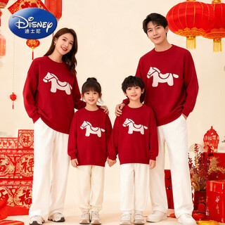 Disney (disney) new year's parent-child outfits 2026 new trendy family of three or four year of the horse red new year clothes festive new year thickened sweater fashion red 100 adult s size (80-100jin jin is equal to 0.5 kg)