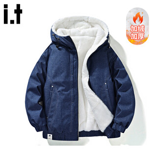 Chocoolate it american trendy brand casual hooded cotton coat for men in winter plus velvet thickened loose warm casual versatile cotton jacket denim blue m recommended 90-110jin jin equals 0.5 kg