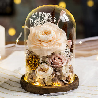 Yingtang preserved flowers dried flowers real flowers rose gift box bouquet decorations for girls and friends for their boudoir birthday, multiple flowers in champagne color