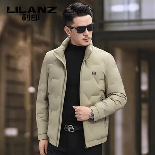Lilanz 2025 new winter down jacket men's short style stand-up collar casual white duck down jacket middle-aged warmth khaki 4xl 195