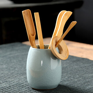 Jingdian ge kiln tea making tools tea ceremony six gentlemen kung fu tea accessories tea ceremony set large tea tea clamp tea brush spoon ge kiln (pink green) bamboo six gentlemen