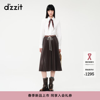 Dzzit long-sleeved shirt 2026 spring new style modern fashionable silk scarf decorated solid color tops women 3k1cb071s bleached color xs