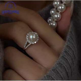 Fat donglai quality 18k pearl ring, gentle gold-plated women's new niche design, light luxury, retro trendy opening, round pearl diamond ring-us size 7 opening