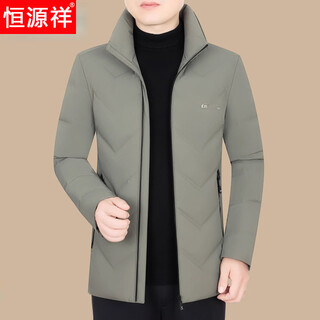 Hengyuanxiang 2026 down jacket winter men's lightweight white duck down stand collar jacket slim men's top warm dad wear 6213 khaki green fy s 165 (85-105jin jin is equal to 0.5 kg)