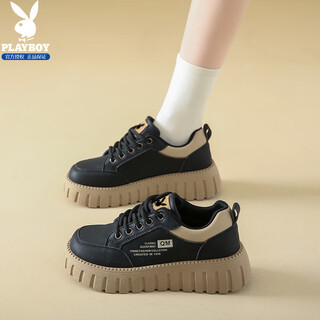 Playboy (playboy) shoes women's shoes 2026 spring thick sole sneakers women's platform sole casual shoes heightening white shoes black 35