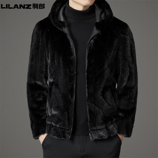 Lilang lilang men's fur hooded coat 2024 winter casual reversible shenandoah mink fashion fur one-piece warmth black m 48/170