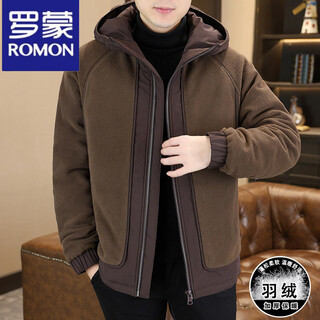 Romon lamb wool down jacket men's winter thickened warm hooded polar fleece jacket men's coldproof winter jacket brown m (approximately 85~105jin jin is equal to 0.5kg can be worn)