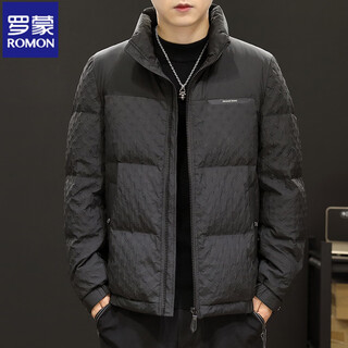 Romon's new winter 90 white duck down high-end stand-up collar men's down jacket, young and middle-aged casual thickened warm jacket trend black high quality 90 duck down xl 180 suitable for weight 140-160 jin jin equals 0.5 kg