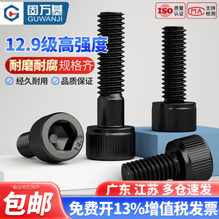 Guwanji grade 12.9 cup head hexagonal screws cylindrical head screws high strength full thread extended bolt large national standard m10*150 2 pieces full thread