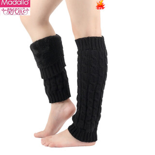 Modal autumn and winter calf covers plus velvet and thickened knee joint wool thread loose bubble socks to protect against cold and warm old black plus velvet loose leg and knee pads one size