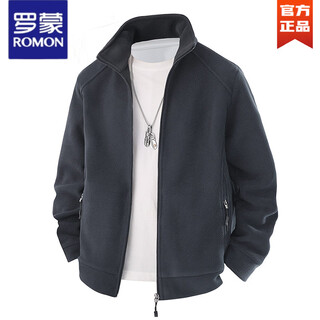 Romon fleece jacket men's autumn and winter cardigan sweater men's top polar fleece jacket men's cashmere gray regular xl