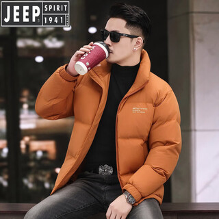 Jeep spirit jeep men's down jacket double lock down 90 white duck down stand collar jacket autumn and winter warm short bread jacket orange m 170 recommended 100-120 jin jin equals 0.5 kg