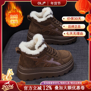 Olj luxury high-end brand snow boots 2025 latest women's shoes high-top moral training shoes plus velvet cotton shoes casual dad shoes brown 34