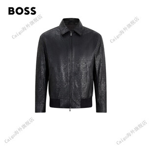 Boss year of the horse new year series boss men's 26th spring new laser art pattern leather jacket 001-black one size 46a