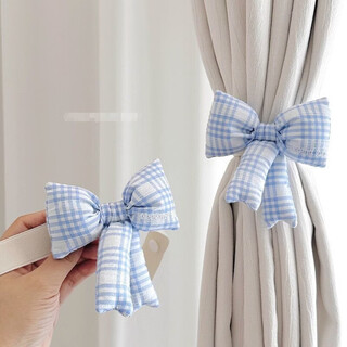 Fantasy ins bow, cute bow, fabric tie, curtain fixing belt, bedroom curtain tie buckle, light blue bow, pair of 2 pieces