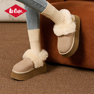 Lee cooper mencius same style velvet birkenstock shoes thick sole outer slippers casual women's shoes apricot/strap 37