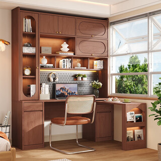 Zhenxiangjia all solid wood desk corner bookcase integrated desk wall cabinet solid wood display cabinet storage cabinet (oak) 1.2m bookcase + 1.2m desk bookcase height 2.0 meters