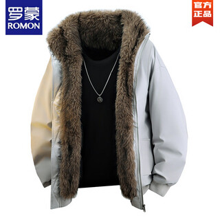 Romon european station plus velvet thickened stand collar down jacket men's winter large size loose mountain carving american cold-proof cotton jacket gray s 80-95jin jin is equal to 0.5 kg
