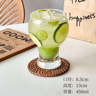 Yusenyi vietri are glass simple wide mouth thick bottom beer cup summer cold drink cup water cup丨haas huggins丨waist drink cup 450ml