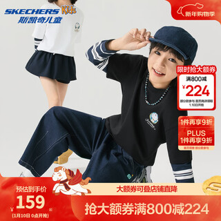 Skechers doraemon limited design t-shirt children's spring new long-sleeved tops for boys and girls l126k044 carbon black /0018 130