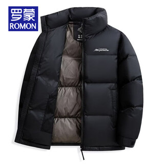 Romon high-end 220g goose down down jacket for young men in winter, short stand-up collar, thickened, warm and versatile jacket, black, new national standard 90% goose down l (recommended 110-130jin jin equals 0.5kg) down filling capacity 200g