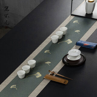 Yue zhonggui japanese waterproof tea mat modern simple zen table flag new chinese tea towel tea tray mat tea table tablecloth tea mat tea flag upper layer green + lower layer khaki 30x350cm