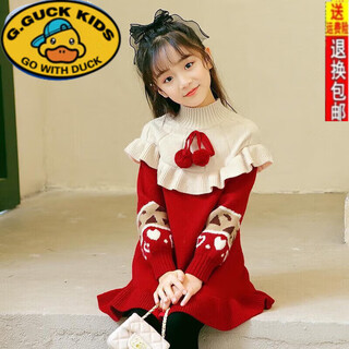 G.duck girls princess dress children's winter skirt christmas new year clothing autumn and winter sweater skirt 2025 new style western style red without bag 150