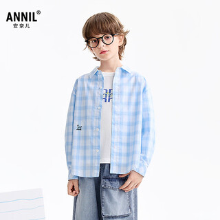 Annil (annil) children's clothing for boys and girls lapel long-sleeved tops 2026 spring new style blue and white check 170