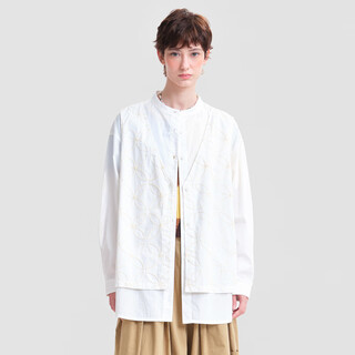 Moveup shopping mall same style 2026 spring new fake two-piece off-shoulder embroidered mid-length shirt for women off-white m