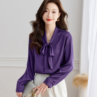 Shexi (srcr) 19 mumi 90% mulberry silk high-end long-sleeved shirt for women spring and autumn french age-reducing ribbon top