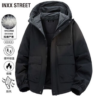 Inxx (inxx) inxx street american hooded workwear down jacket for men 2025 winter thickened and warm couple duck down jacket black 3xl