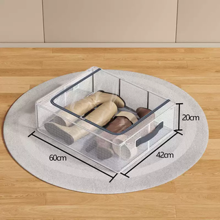 Yusenyi shoe box shoe storage artifact space-saving transparent shoe box shoe cabinet for boots shoes support bed bottom foldable shoe rack upgraded extra large size (transparent visible waterproof and moisture-proof) (60x42x20cm)