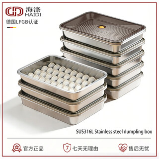 Haidi 316 stainless steel dumpling box food-grade special refrigerator quick-freezing storage household wonton freezer box with one layer and one lid 316l steel sealing lid-deep dumpling box 4 layers