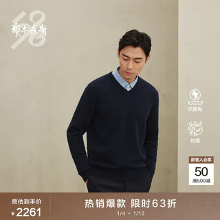 Ordos 1980 antibacterial antistatic autumn and winter v-neck thickened casual men's cashmere sweater 1980 blue xl 180/100a
