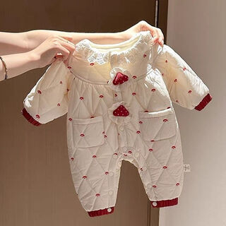 Ultraman baby clothes, winter clothes, newborn girl's velvet quilted jumpsuit, full moon, thickened and warm, rompers for outings, 80 6-9 months, winter small mushroom quilted jumpsuit, one size fits all