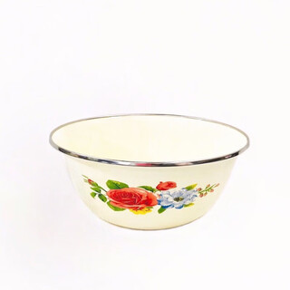 Tuojin enamel bowl nostalgic old-fashioned large instant noodle bowl with lid storage bowl household mixing bowl kitchen enamel basin 1 18cm purple rose (1 piece) without lid