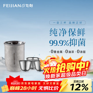 Feijian (feijian) pure titanium travel kung fu tea set, double-layer insulated anti-scalding tea cup set, outdoor camping portable tea maker, tea maker set haoyue silver (three cups)