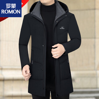 Romon down jacket men's mid-length 2025 new casual white goose down middle-aged jacket winter 29292 black m 170m