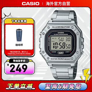 Casio (casio) retro waterproof student electronic watch for men and women couples luminous small square watch w-218hd-1avdf