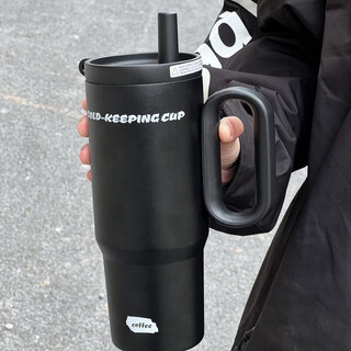 Pupan straw insulated cup large capacity children's insulated cup men's and women's high-looking portable straw water cup 24-hour insulated cup cool black 720ml long-lasting/insulated
