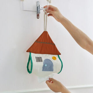 Yingfan ins cute fabric small house tissue bag household wall-mounted tissue bag car tissue bag living room tissue box off-white small house tissue bag