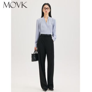 Movkz interview formal shirt suit professional shirt women's blue v-neck commuter long-sleeved temperament workplace top blue professional suit shirt + trousers s 91-105jin jin equals 0.5 kg