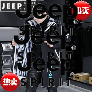 Jeep spirit winter parka men's velvet thickened jacket trendy winter mid-length windbreaker warm cotton men's jacket bdq black rice plus velvet thickened with fur collar l